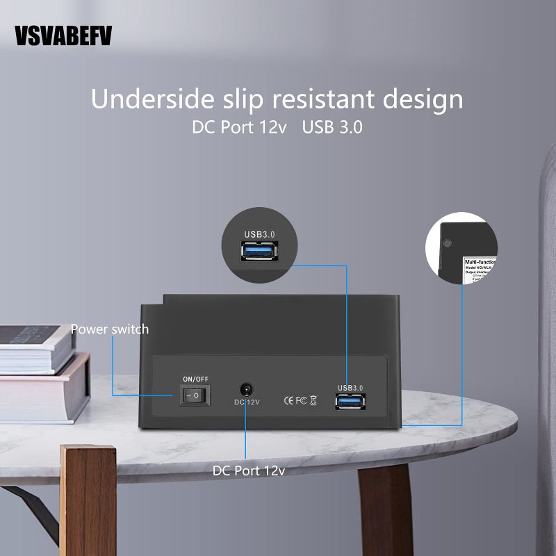 VSVABEFV IDE Hard Drive HDD Docking Station Hard Drive Dock Reader, 2.5 and 3.5 Inch External Hard Drive Enclosure, External HDD Hard Drive Card Reader USB 3.0 Hub, USB 3.0 to 2 SATA Ports 1 IDE Port - Image 2